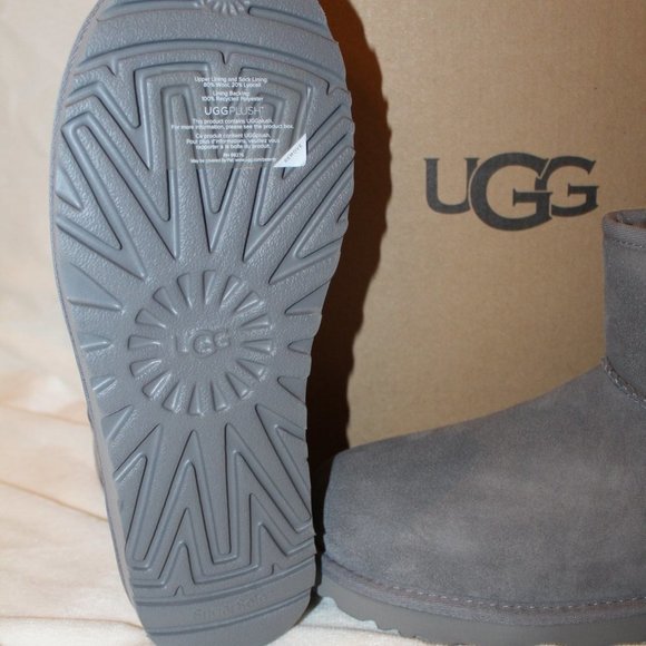 NIB UGG MINI‎ LOGO SUEDE SHEARLING LINED ANKLE BOOTS GRAY 9 - Picture 6 of 7